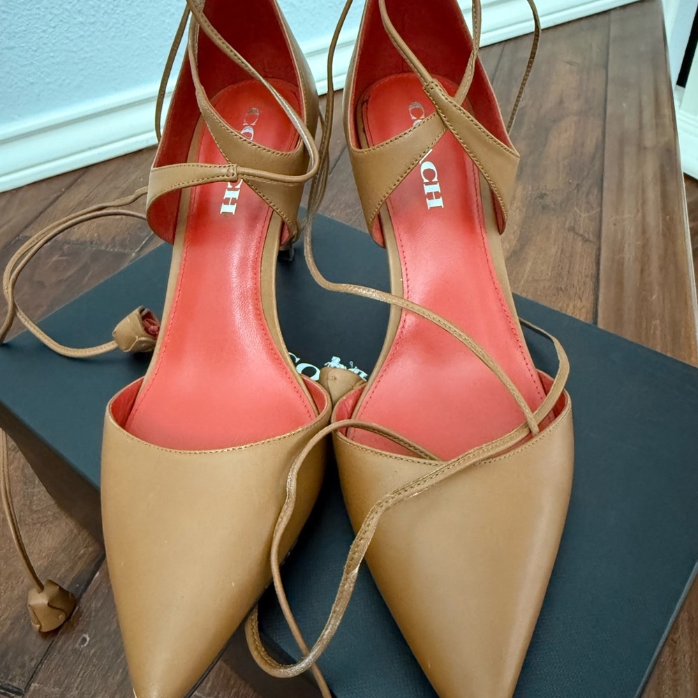 Coach Brown and Red Pointed-Toe Heels with Ankle wrap - Picture 2 of 7